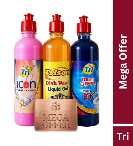 Tri Home Cleaning Combo Pack – Floor Cleaner, Dish Wash Liquid Gel & Toilet Cleaner